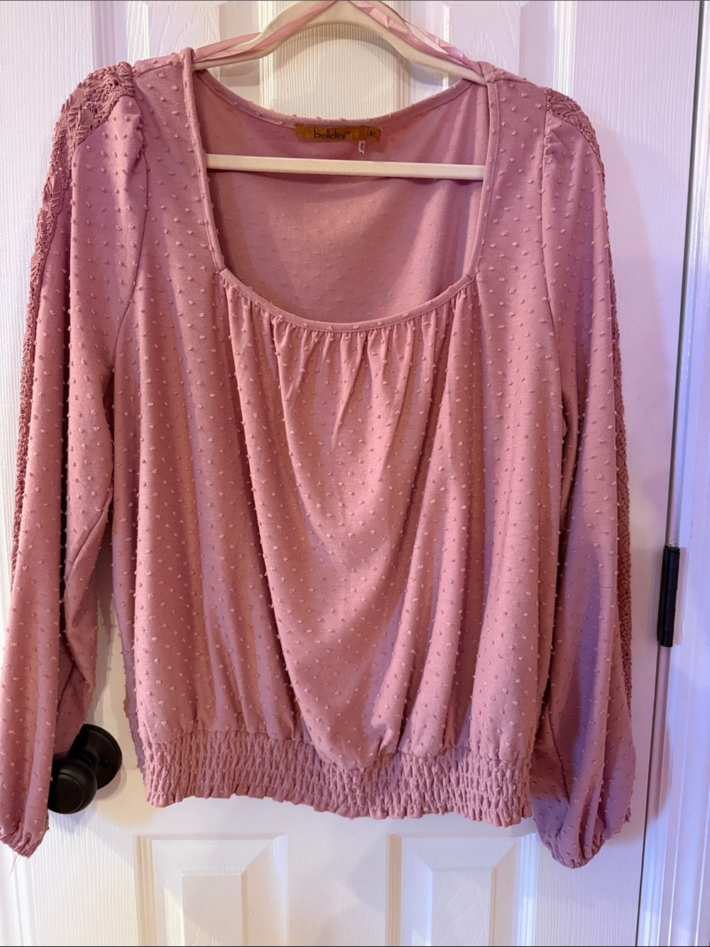 Bellini Mauve Pink Textured Swiss Dot Blouse